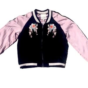 Joie Juanita Floral Cherry Blossom Embroidered Bomber Jacket